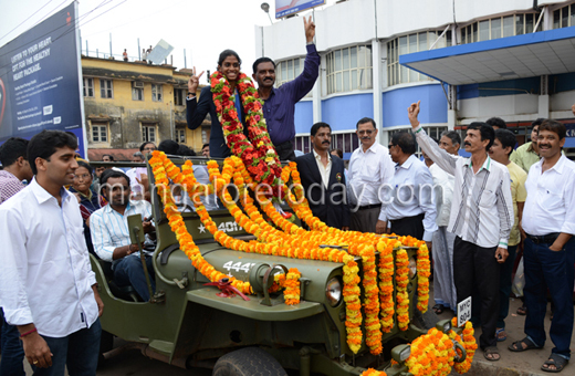 MR Poovamma gets grand welcome in Mangalore